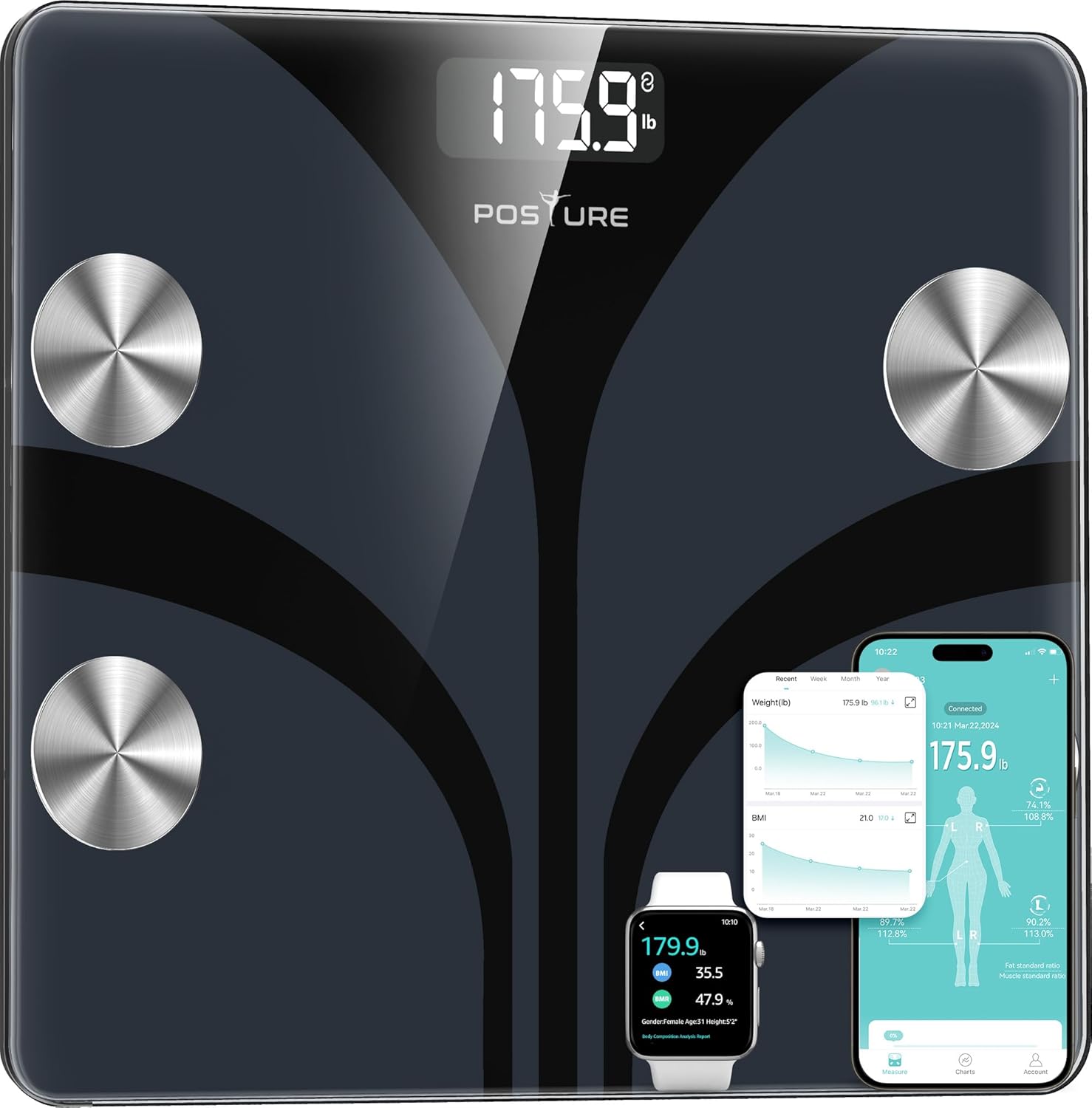 Posture Scale for Body Weight, Digital Bathroom Smart Scale, 13 Body Composition Analyzer